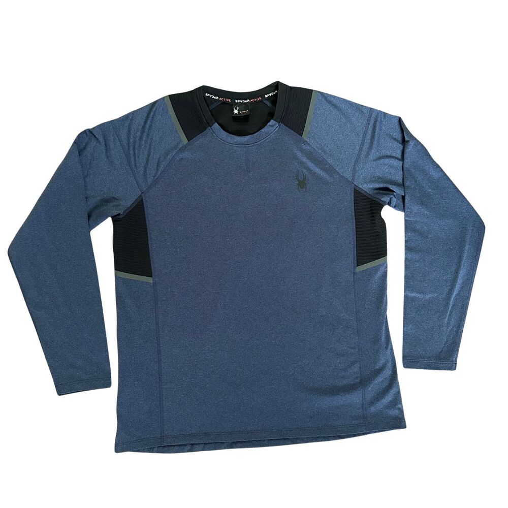 Spyder Compression Shirt Mens M Blue Long Sleeve Athletic Base Layer Gym